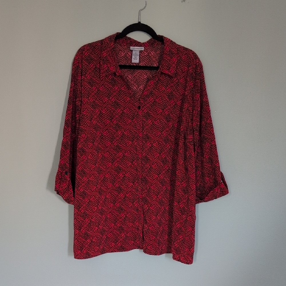 Catherines Red Geometric Button Down Shirt